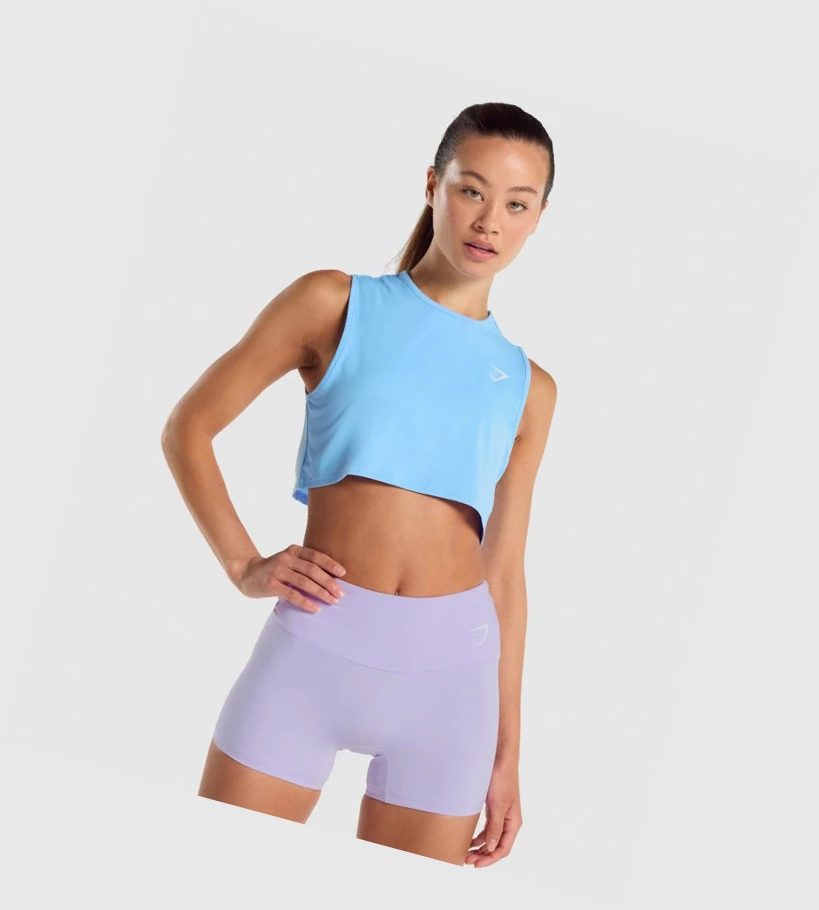 Gymshark Trenings Crop Singlet Dame Lyse Blå | GHURPX937