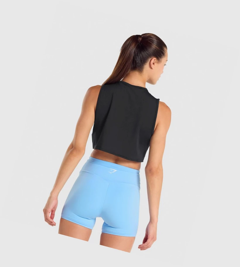 Gymshark Trenings Crop Singlet Dame Svarte | PUWGEX490