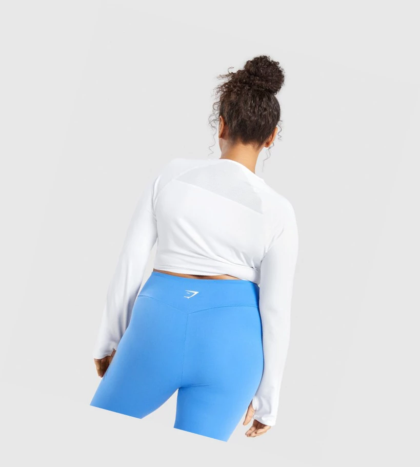 Gymshark Trenings Crop Top Gensere Dame Hvite | QTNUDS597