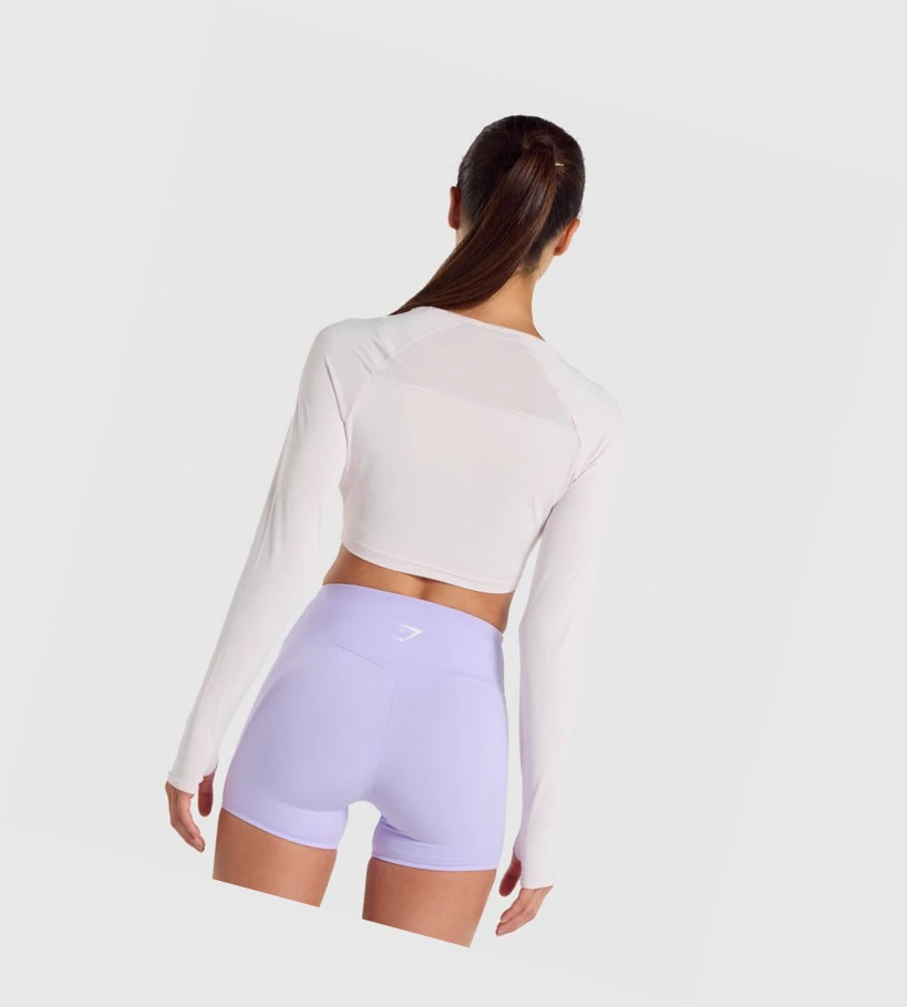 Gymshark Trenings Crop Top Gensere Dame Pisket Krem | SJMBFE564