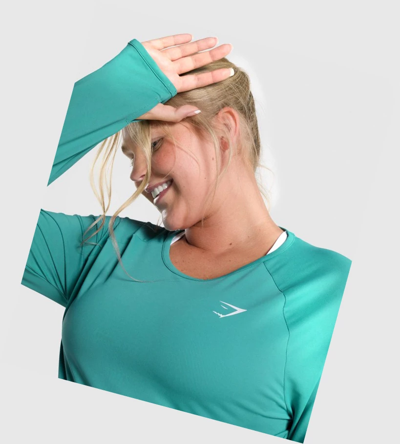 Gymshark Trenings Crop Top T-skjorte Dame Turkis | KIGEAR710