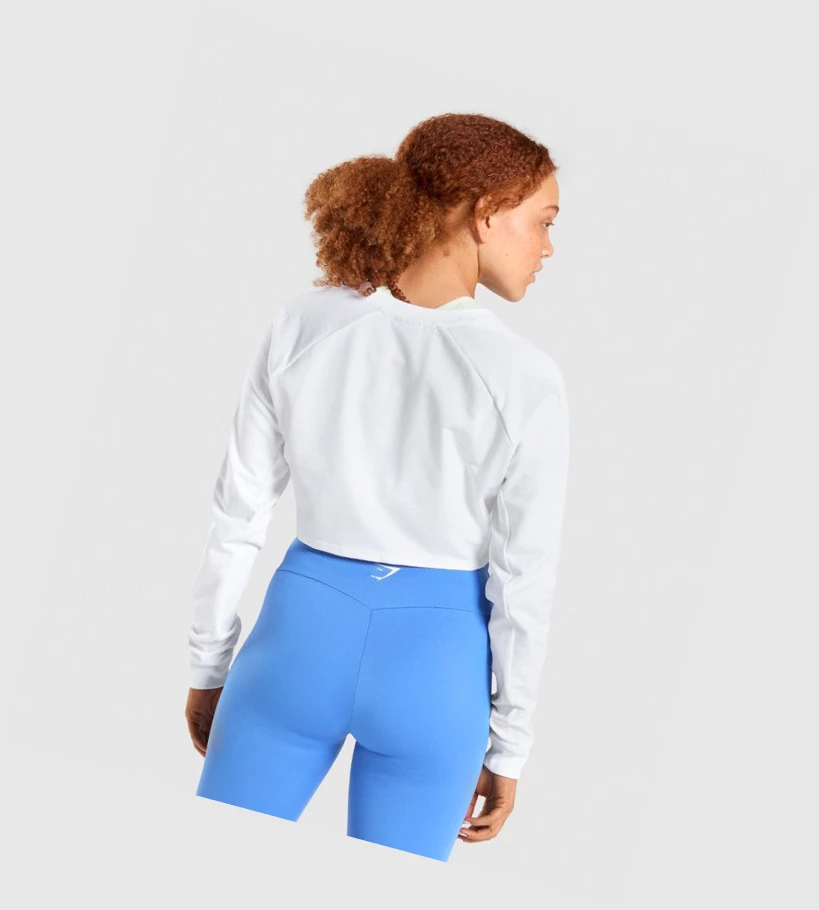 Gymshark Trenings Cropped Genser Klær Dame Hvite | AOYDRV938