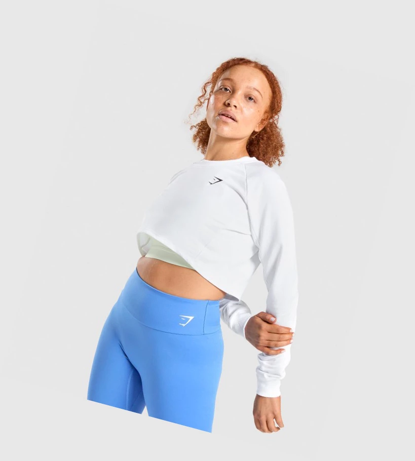 Gymshark Trenings Cropped Genser Klær Dame Hvite | AOYDRV938