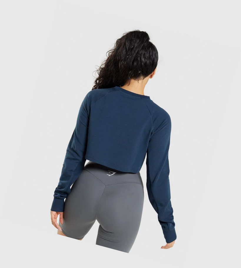 Gymshark Trenings Cropped Genser Klær Dame Marineblå | BWRJIU816