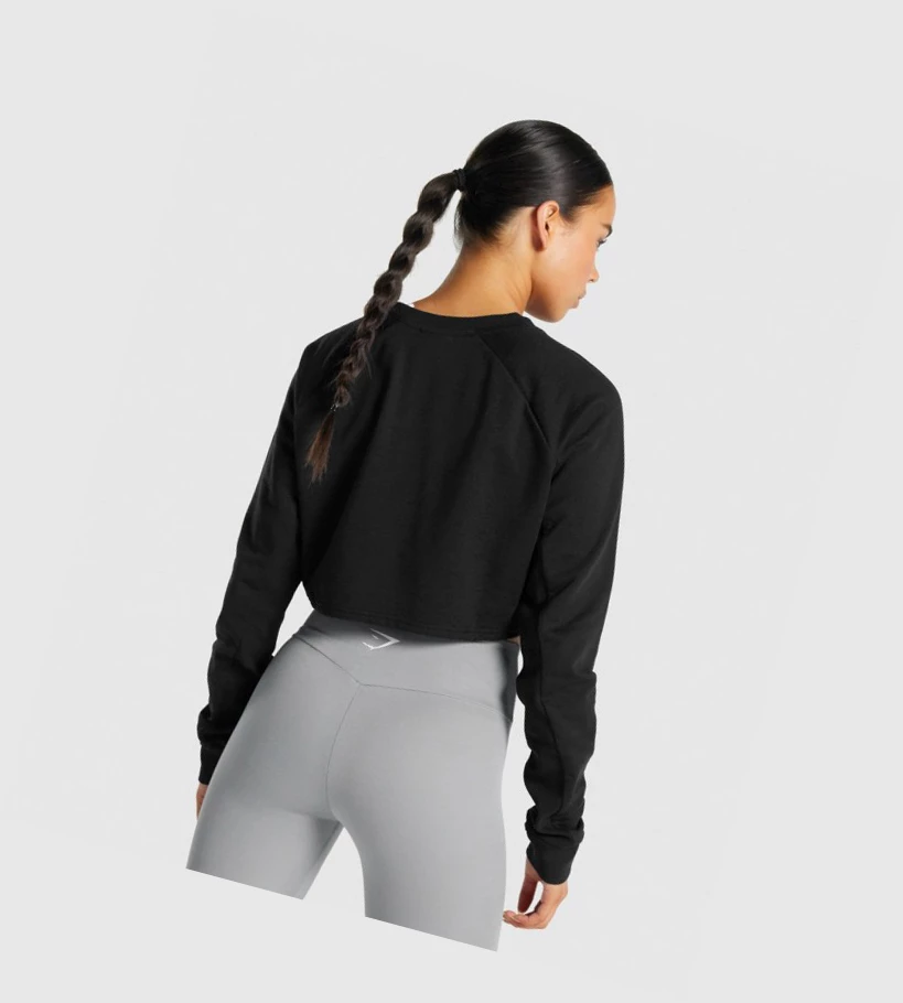 Gymshark Trenings Cropped Genser Klær Dame Svarte | IUDAFC038