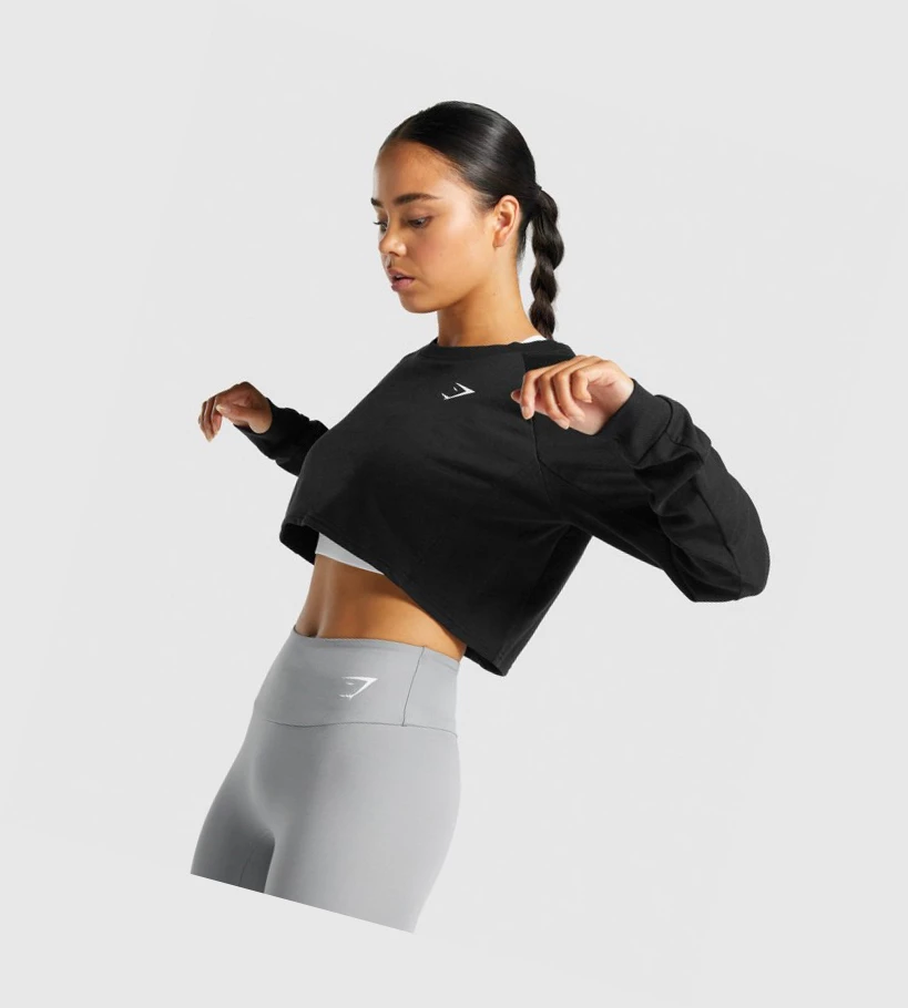 Gymshark Trenings Cropped Genser Klær Dame Svarte | IUDAFC038