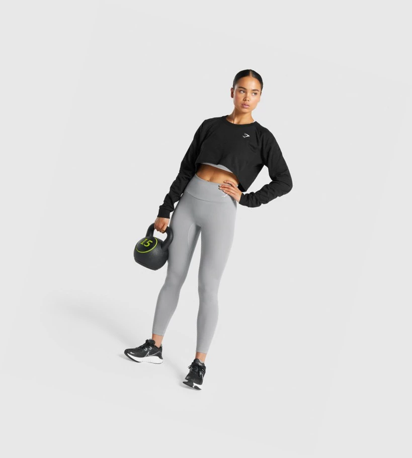 Gymshark Trenings Cropped Genser Klær Dame Svarte | IUDAFC038