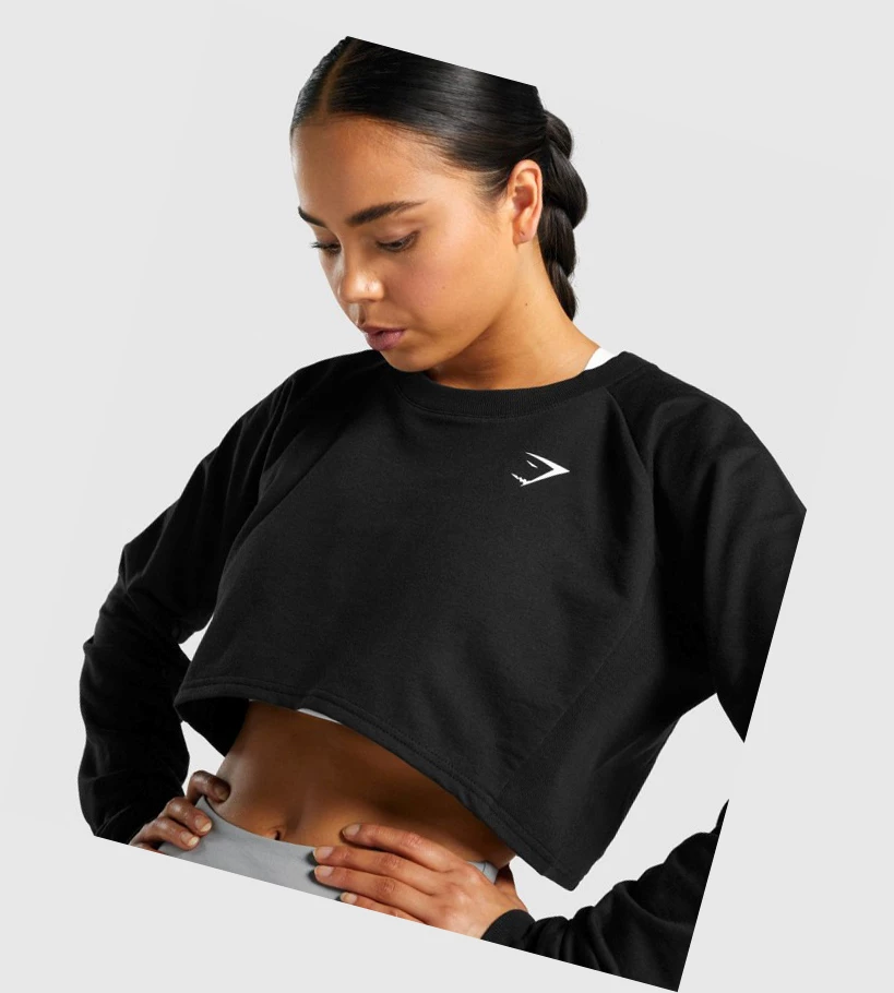 Gymshark Trenings Cropped Genser Klær Dame Svarte | IUDAFC038