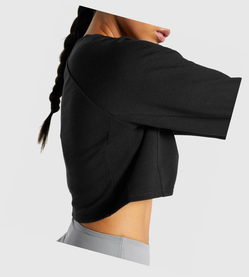 Gymshark Trenings Cropped Genser Klær Dame Svarte | IUDAFC038