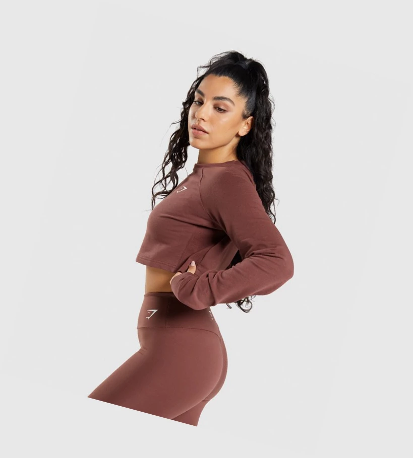 Gymshark Trenings Cropped Genser Klær Dame Rosa Brune | LZMOFP381