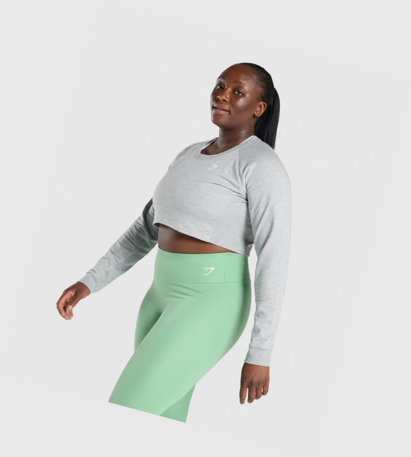 Gymshark Trenings Cropped Genser Klær Dame Lyse Grå | NGOTQB302