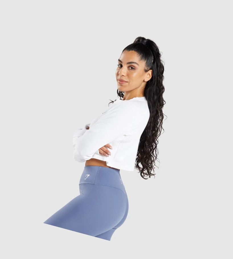 Gymshark Trenings Cropped Genser Klær Dame Hvite | XCRWIG917