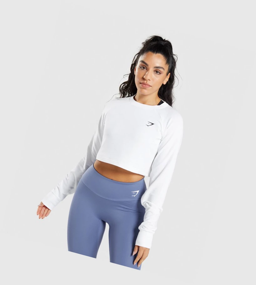 Gymshark Trenings Cropped Genser Klær Dame Hvite | XCRWIG917