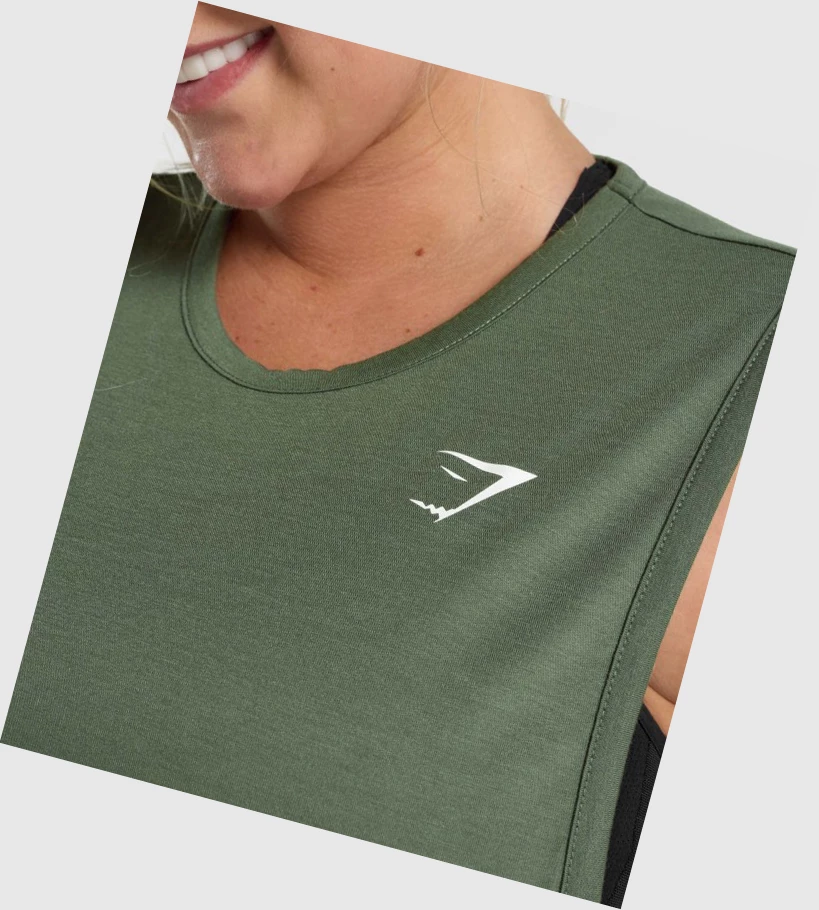 Gymshark Trenings Drop Arm Singlet Dame Grønn | TFCUHY962