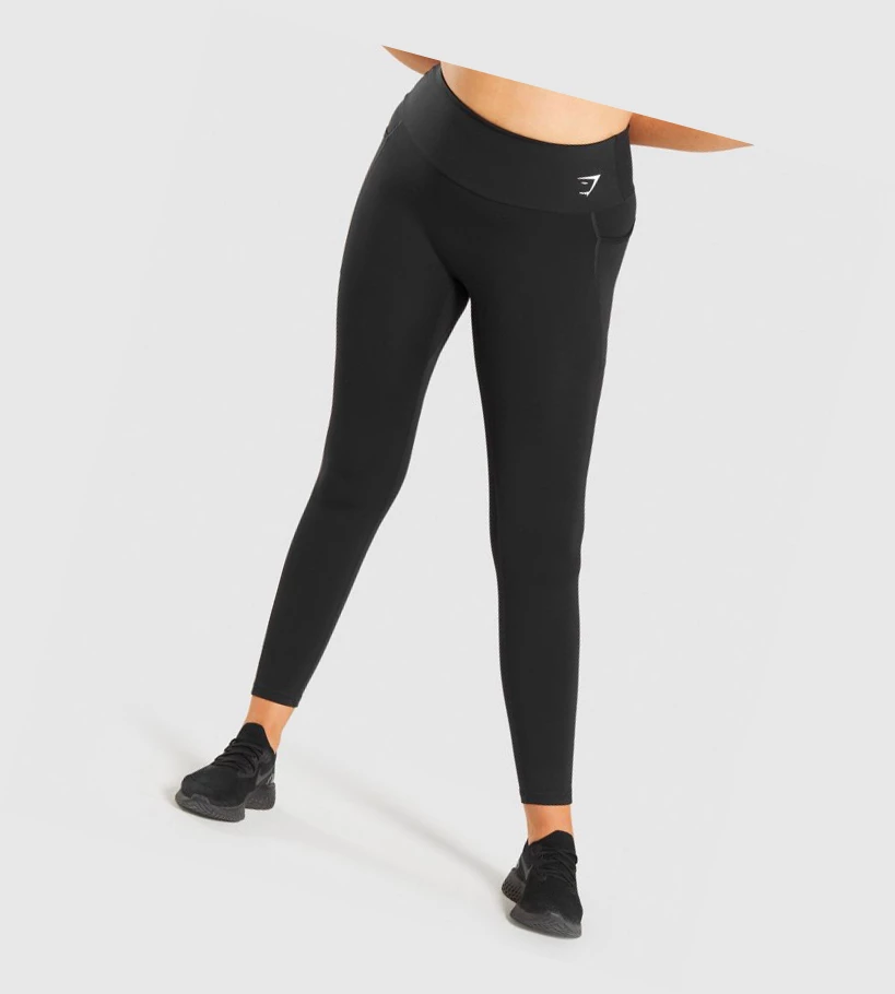 Gymshark Trenings Mesh Pocket High Waisted Leggings Dame Svarte | BLNRWH287