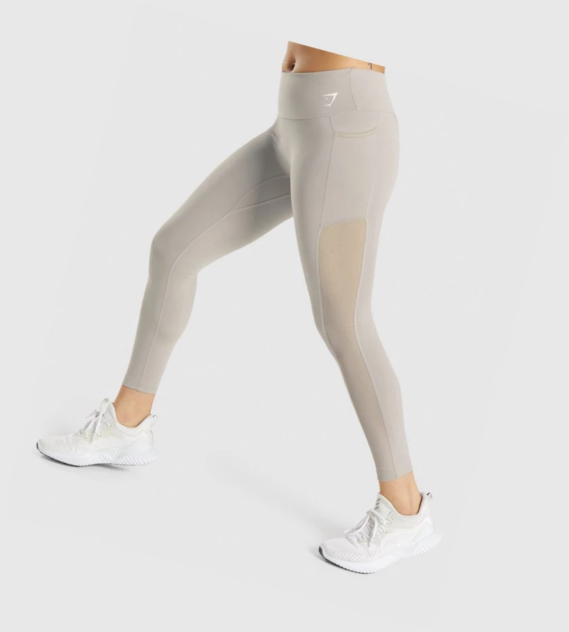 Gymshark Trenings Mesh Pocket High Waisted Leggings Dame Grå | UERFYB402