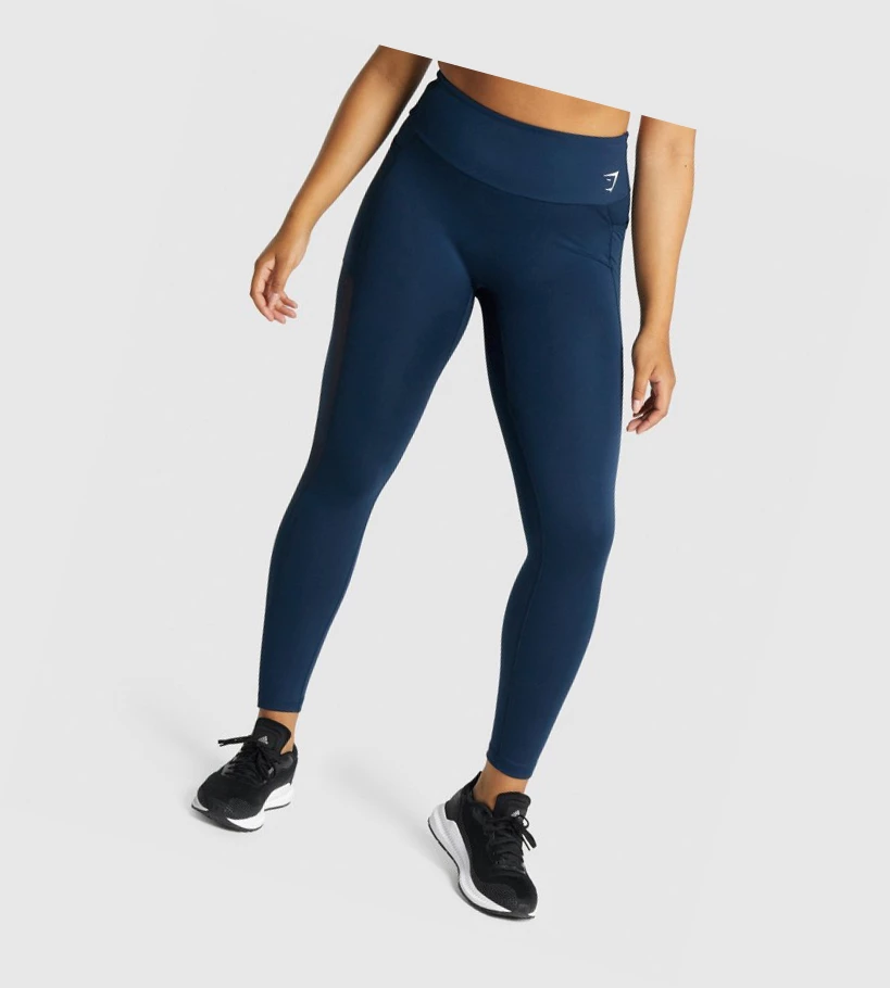 Gymshark Trenings Mesh Pocket High Waisted Leggings Dame Marineblå | VJSODI460