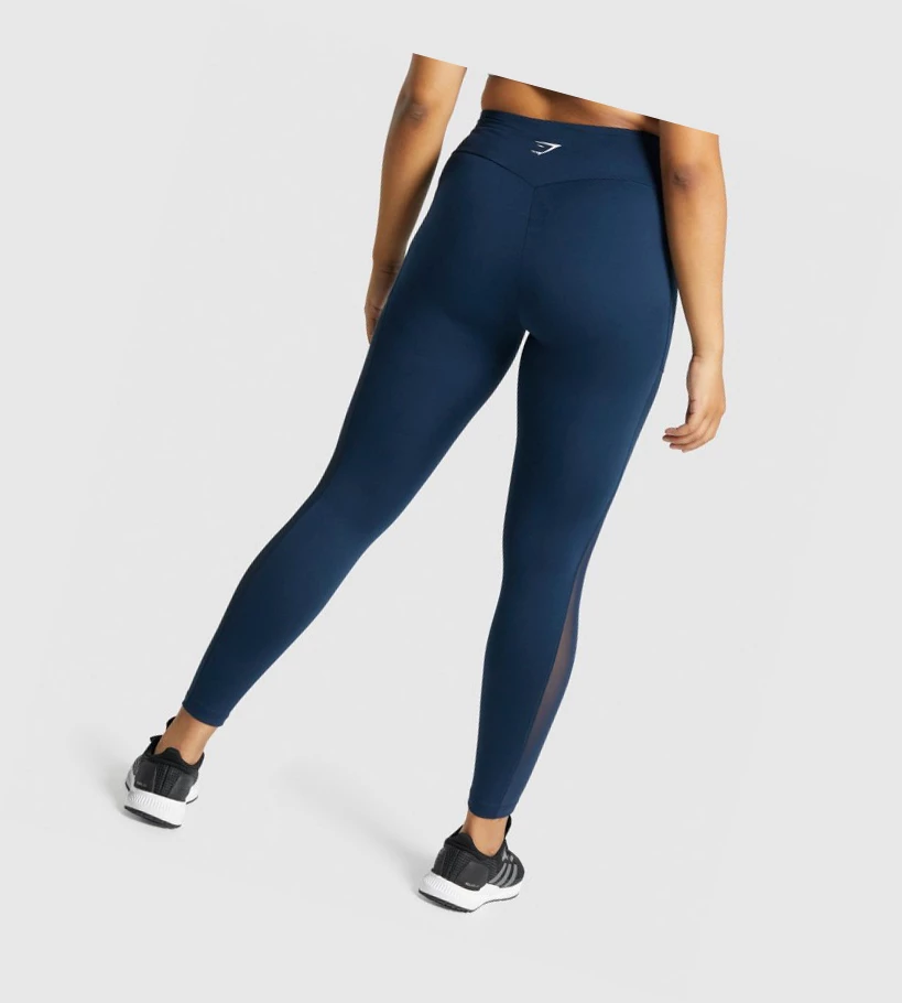 Gymshark Trenings Mesh Pocket High Waisted Leggings Dame Marineblå | VJSODI460