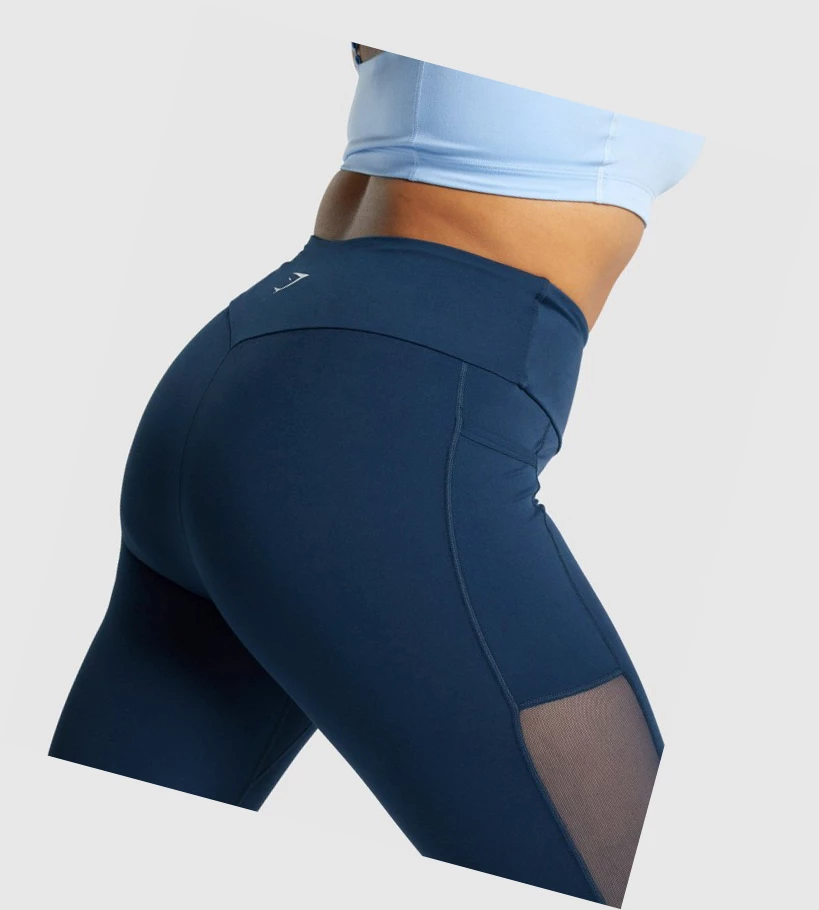 Gymshark Trenings Mesh Pocket High Waisted Leggings Dame Marineblå | VJSODI460