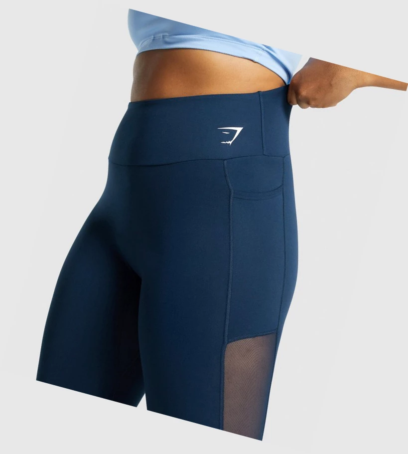 Gymshark Trenings Mesh Pocket High Waisted Leggings Dame Marineblå | VJSODI460