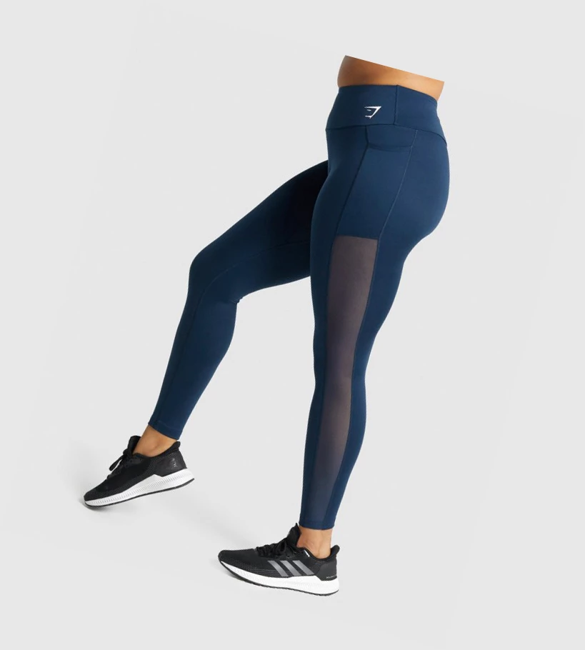 Gymshark Trenings Mesh Pocket High Waisted Leggings Dame Marineblå | VJSODI460