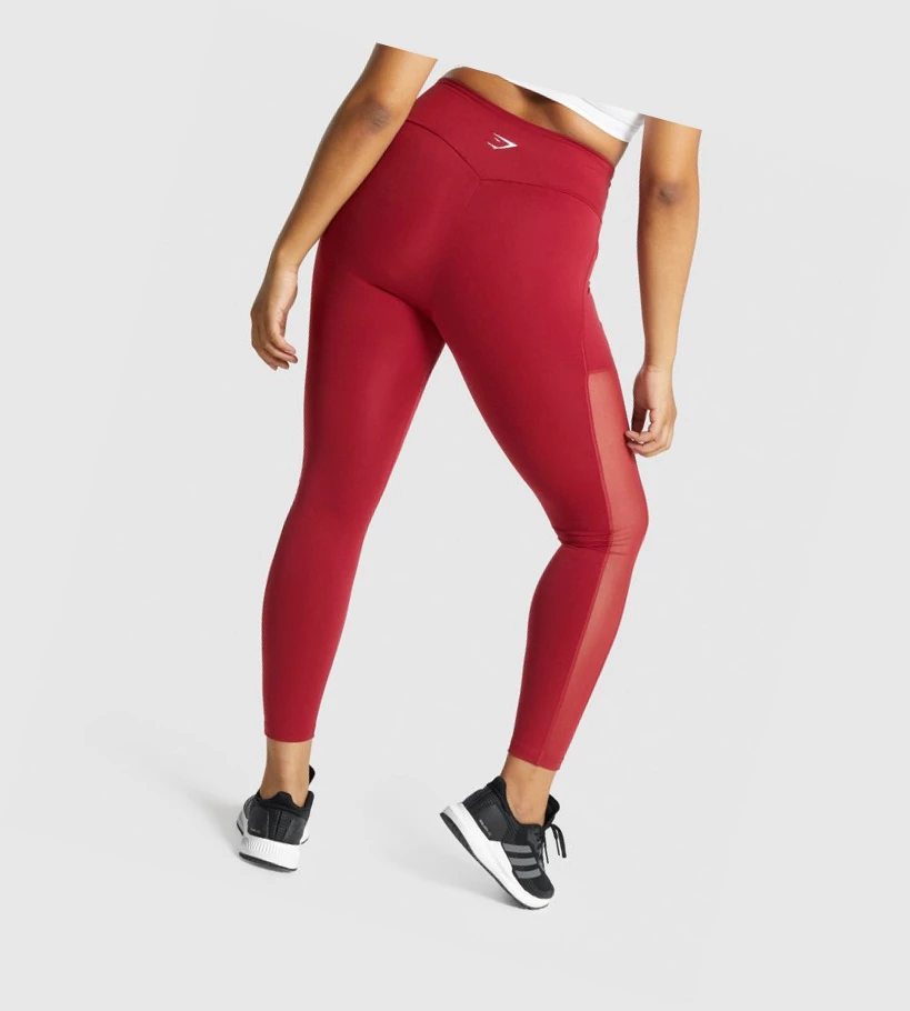 Gymshark Trenings Mesh Pocket High Waisted Leggings Dame Burgunder | YAPWET218