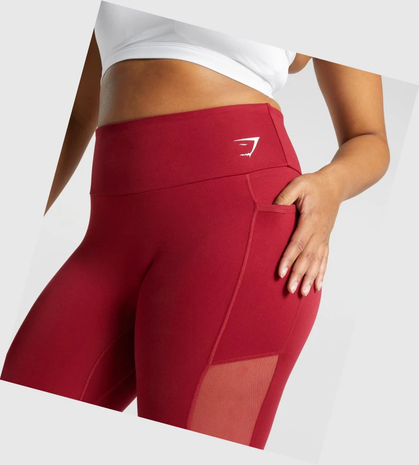 Gymshark Trenings Mesh Pocket High Waisted Leggings Dame Burgunder | YAPWET218