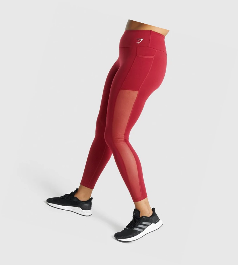 Gymshark Trenings Mesh Pocket High Waisted Leggings Dame Burgunder | YAPWET218