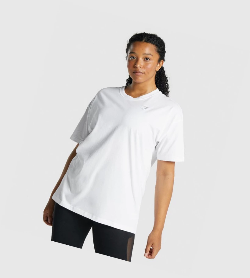 Gymshark Trenings Oversized T-skjorte Dame Hvite | DBKJGX384