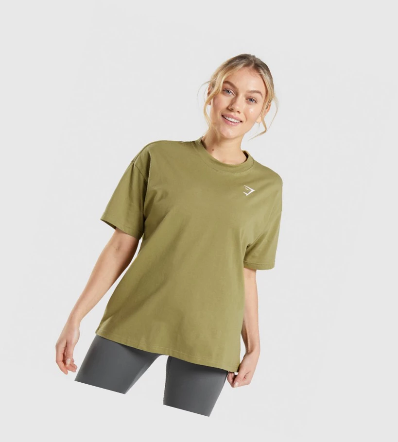 Gymshark Trenings Oversized T-skjorte Dame Grønn | XRKULW891