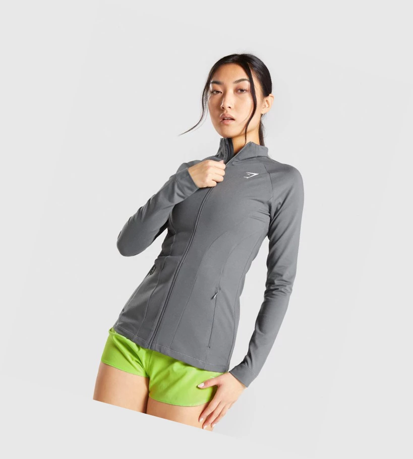 Gymshark Trenings Zip Up Klær Dame Grå | HQLKCB758