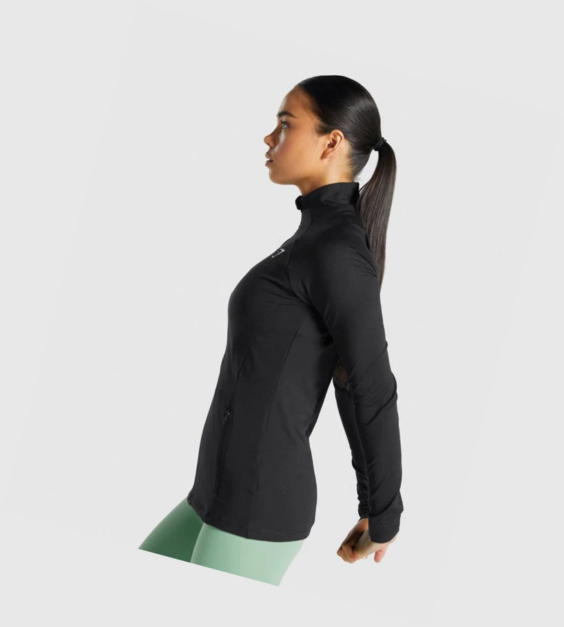 Gymshark Trenings Zip Up Klær Dame Svarte | FEMQDT019