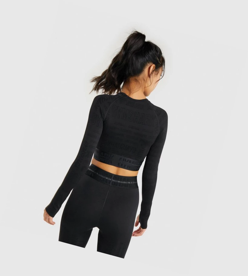 Gymshark Vision Crop Top Gensere Dame Svarte | KMAVJW476