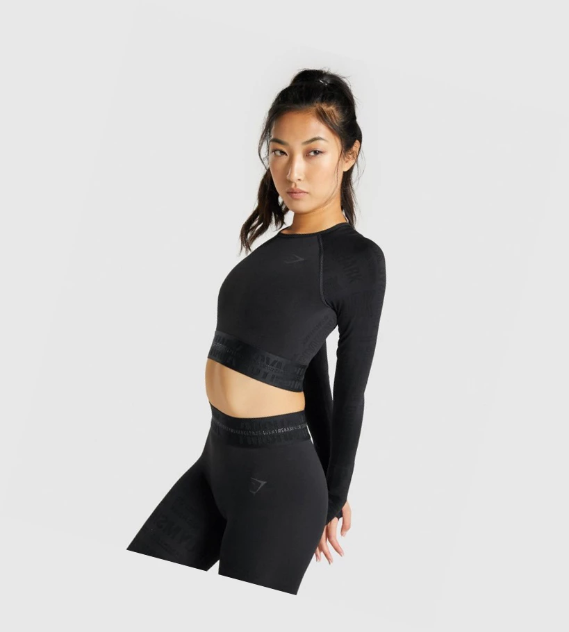 Gymshark Vision Crop Top Gensere Dame Svarte | KMAVJW476