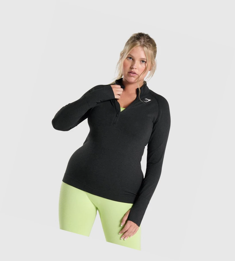 Gymshark Vital Seamless 2.0 1/2 Zip Klær Dame Svarte | LZREUP690