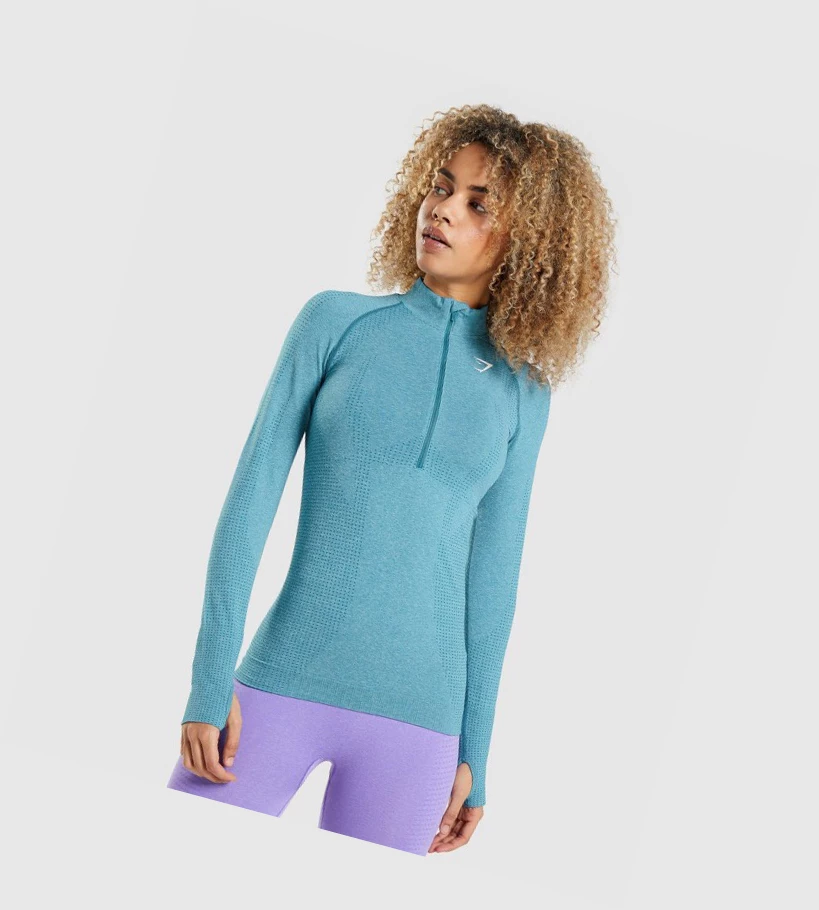 Gymshark Vital Seamless 2.0 1/2 Zip Klær Dame Turkis | SUOKIQ608