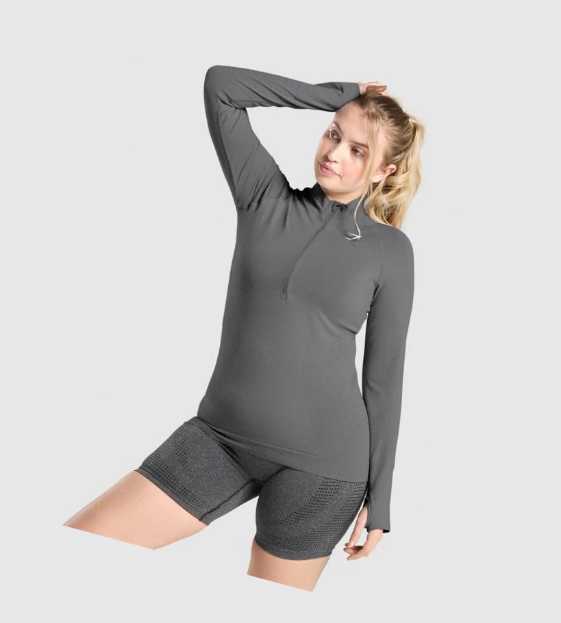 Gymshark Vital Seamless 2.0 1/2 Zip Klær Dame Grå | ZCSMVU740