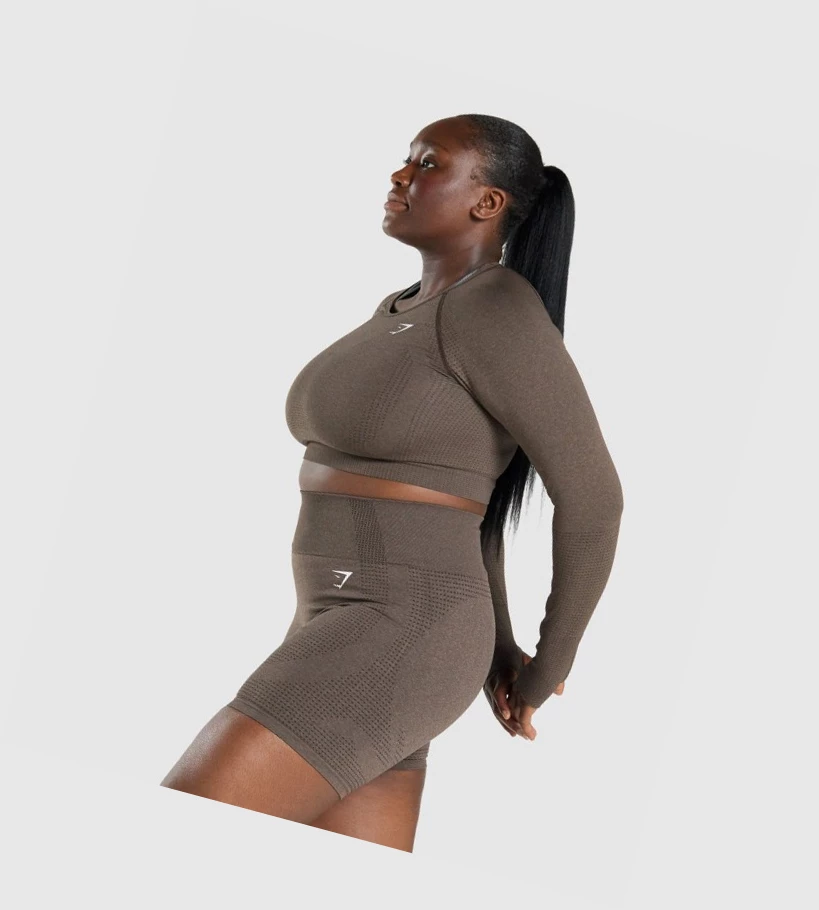 Gymshark Vital Seamless 2.0 Crop Top Gensere Dame Brune | ESJWRC073