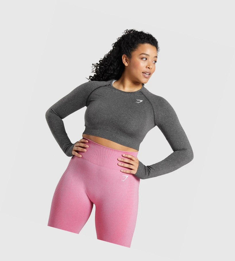 Gymshark Vital Seamless 2.0 Crop Top Gensere Dame Grå | KTHCIG601