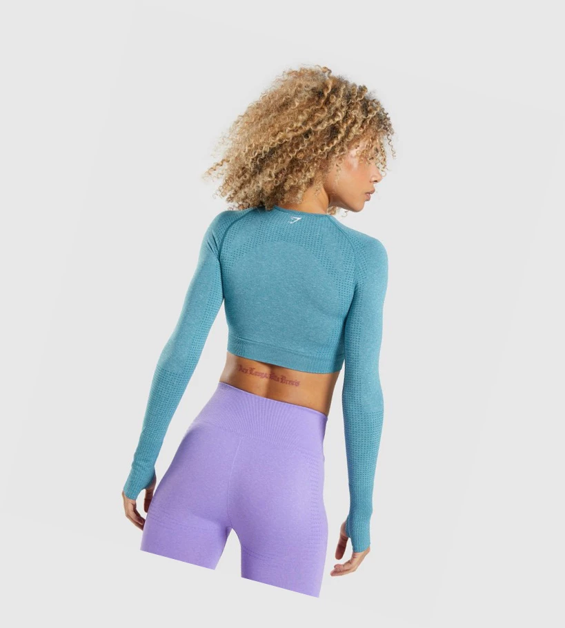 Gymshark Vital Seamless 2.0 Crop Top Gensere Dame Turkis | OGFNZE320