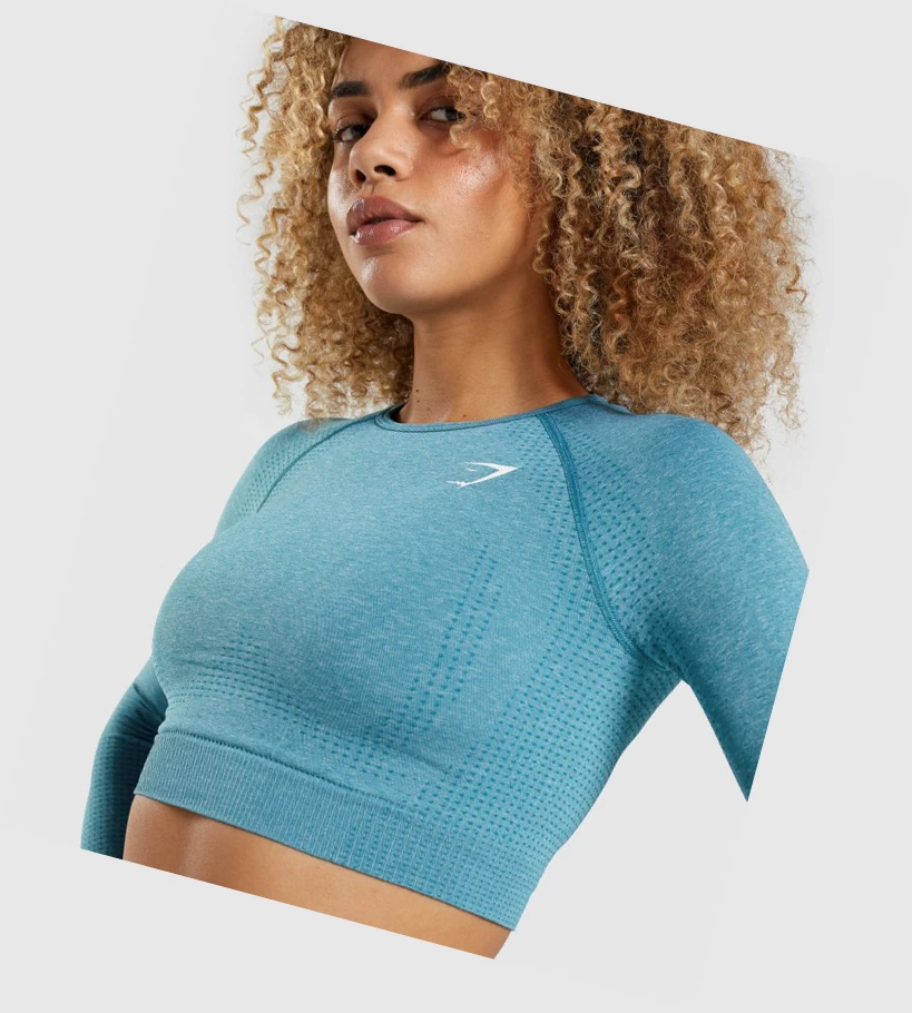 Gymshark Vital Seamless 2.0 Crop Top Gensere Dame Turkis | OGFNZE320