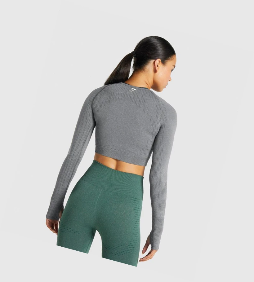 Gymshark Vital Seamless 2.0 Crop Top Gensere Dame Grå | QOTZSV287