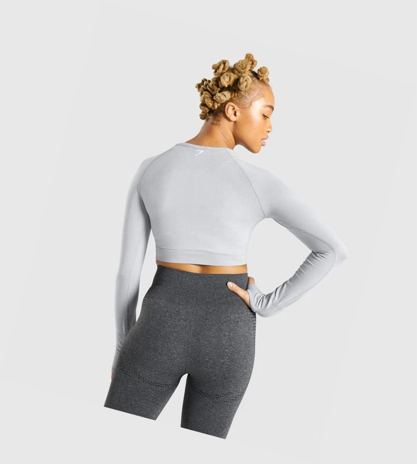 Gymshark Vital Seamless 2.0 Crop Top Gensere Dame Lyse Grå | WIMBAX531