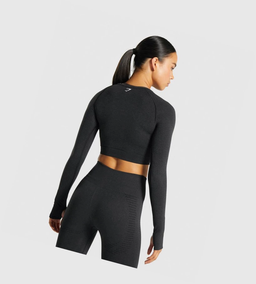 Gymshark Vital Seamless 2.0 Crop Top Gensere Dame Svarte | YAMKJD204