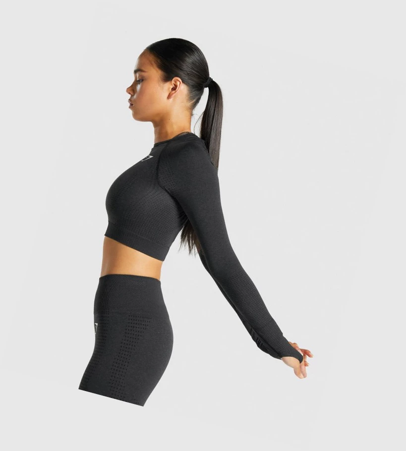 Gymshark Vital Seamless 2.0 Crop Top Gensere Dame Svarte | YAMKJD204