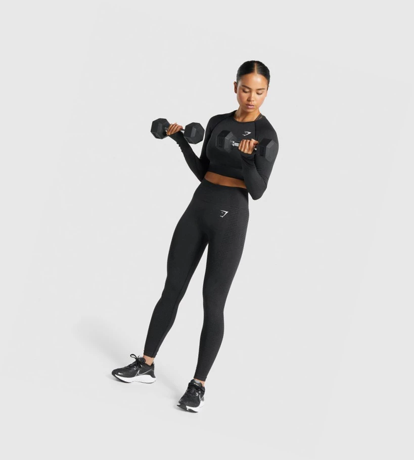 Gymshark Vital Seamless 2.0 Crop Top Gensere Dame Svarte | YAMKJD204