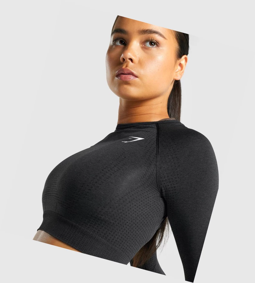 Gymshark Vital Seamless 2.0 Crop Top Gensere Dame Svarte | YAMKJD204