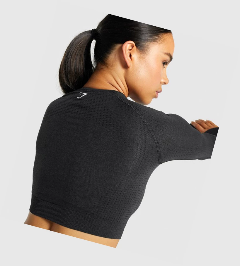 Gymshark Vital Seamless 2.0 Crop Top Gensere Dame Svarte | YAMKJD204