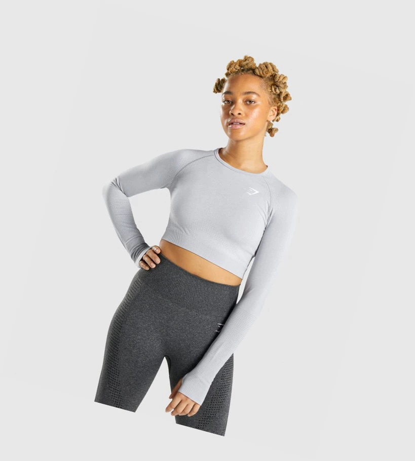 Gymshark Vital Seamless 2.0 Crop Top T-skjorte Dame Lyse Grå | TEOLCQ635