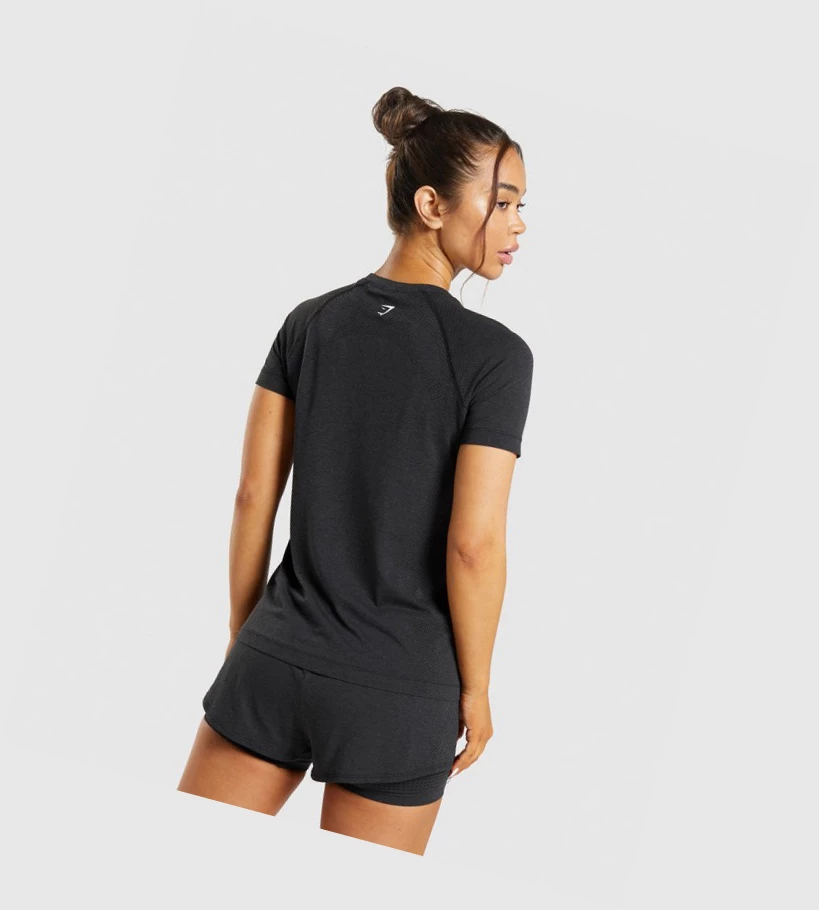 Gymshark Vital Seamless 2.0 Light T-skjorte Dame Svarte | PBQCNJ705